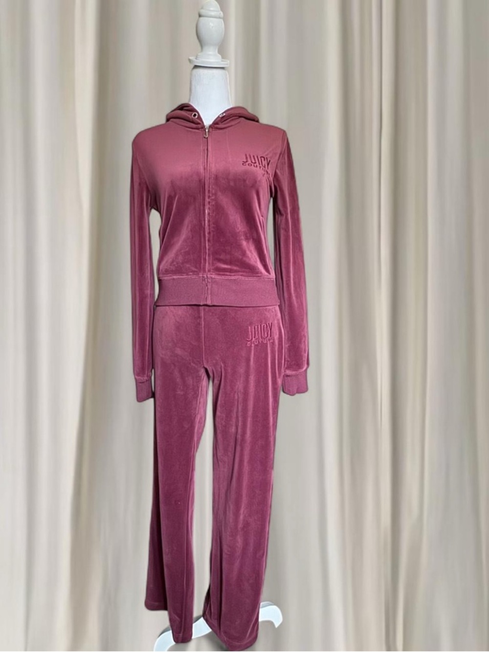 Juicy Couture Velour Tracksuit Zip up hoodie and flared pants two piece set